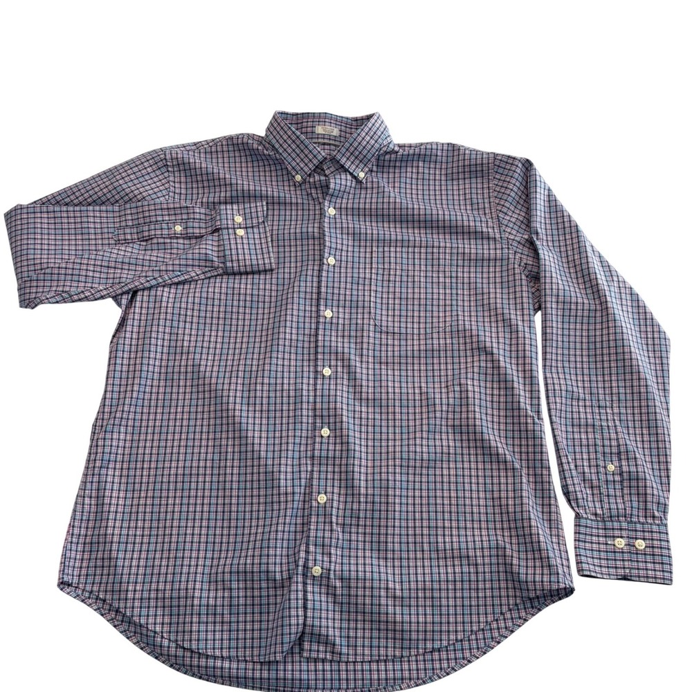 Peter Millar Crown Ease Shirt Mens‎ XL Plaid Navy Pink Teal Cotton Button Down